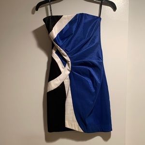 Blue mini dress with black and white design